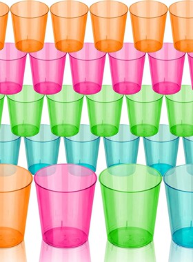 Party Neon Shot Glasses 2oz Disposable Clear Hard Plastic Cu