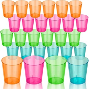 Party Neon Shot Glasses 2oz Disposable Clear Hard Plastic Cu