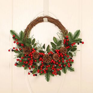 Artificial Pine Cone Red Berry Garland Christmas Wreath Hang