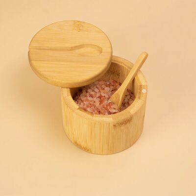 Natural Bamboo Salt & Pepper Condiment Set with Magnetic Lid