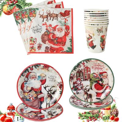 Christmas Party Disposable Tableware Santa Elk Paper Plates