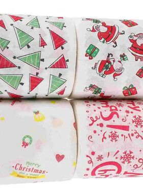 4 Rolls Christmas Pattern Toilet Paper Xmas Santa Claus Deco