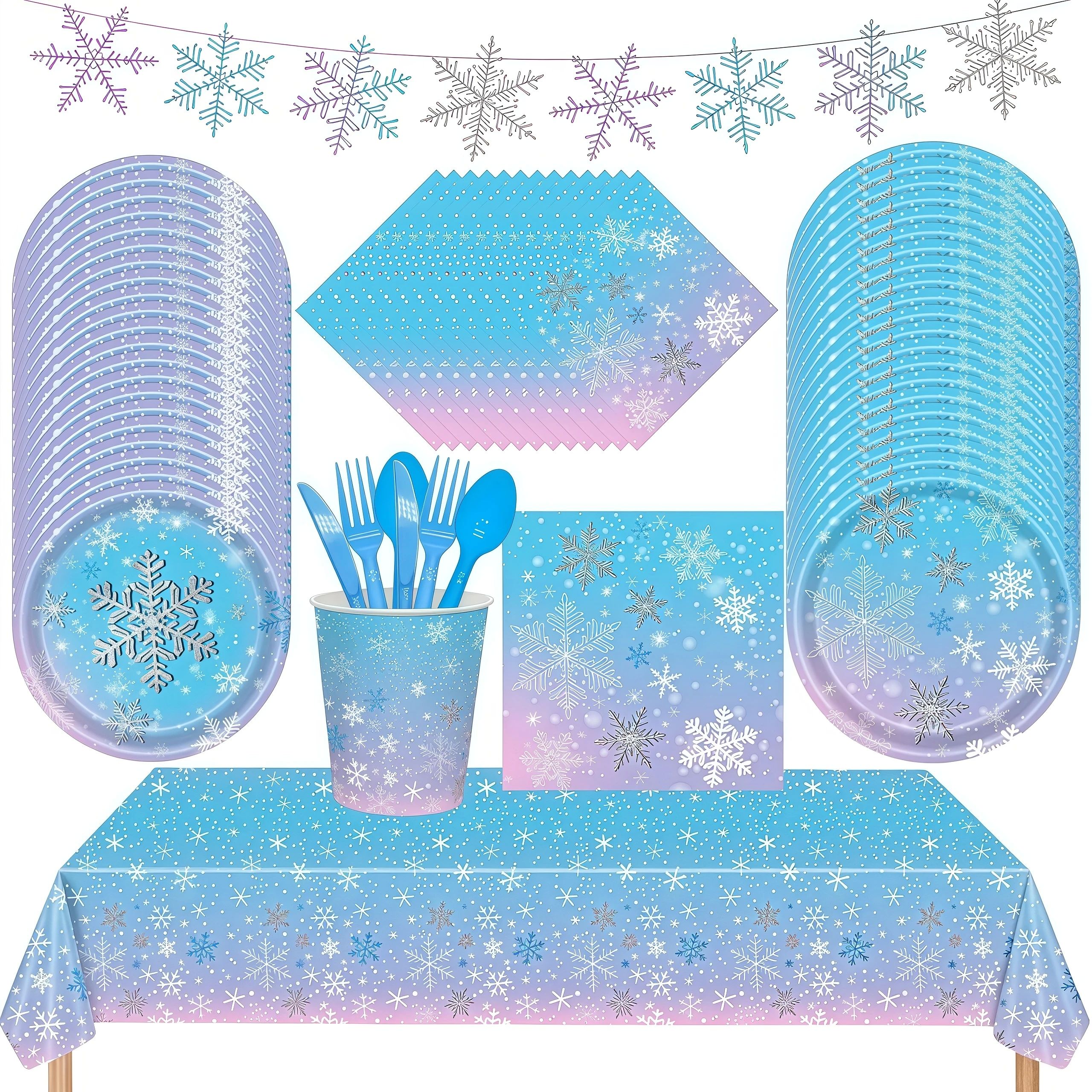 Christmas Snowflake Party Supplies Tableware Set Cups Plates