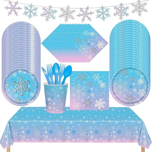 Christmas Snowflake Party Supplies Tableware Set Cups Plates