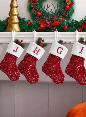 9 Inches Initial Monogram Christmas Stocking Glitter Sequ Sm