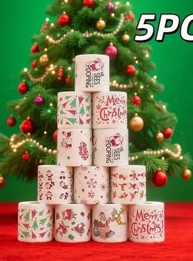 1/5rolls Christmas Toilet Paper Rolls - Festive Santa, Reind