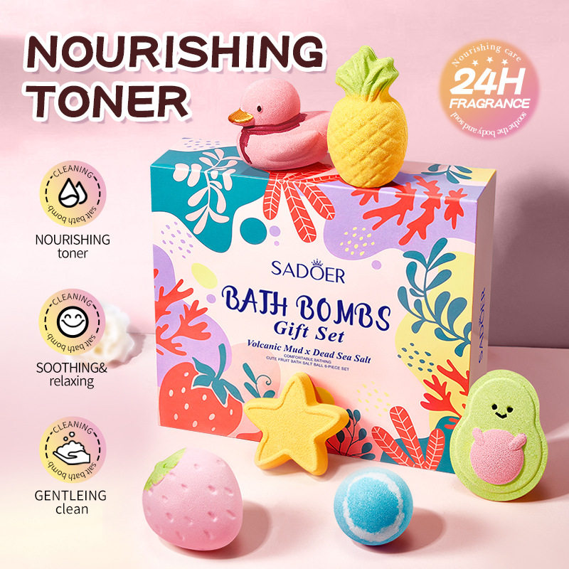 全英文SADOER浴盐球6件套清洁身体浴盐球跨境贸全身清洁洗澡用品