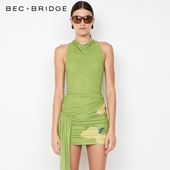 BECBRIDGE 13153P H25 CITRINA荡领褶皱修身 不对称花卉迷你连衣裙