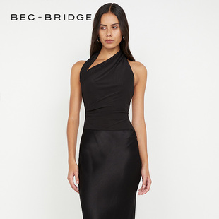 BECBRIDGE IDA 不对称领口挂脖露背优雅长款连衣裙礼服 S25-12984