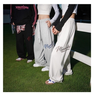 子宽松休闲长裤 lemanism潮牌字母刺绣情侣款 直筒裤 男秋冬季 女 卫裤