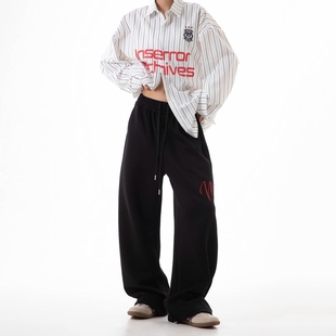 ICH MODE 美式复古运动裤卫裤女春秋款宽松bf慵懒风直筒休闲裤子