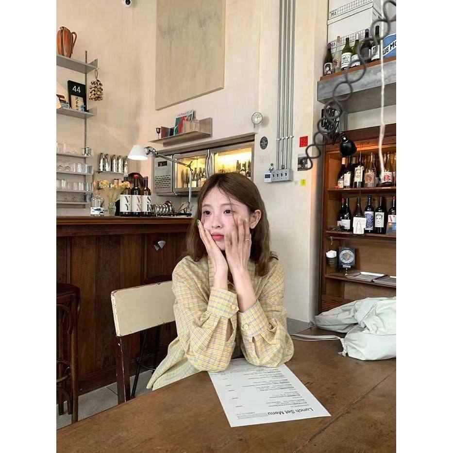 韩系慵懒风黄色格子衬衫外套女夏季2025新款宽松衬衣防晒开衫上衣,女装/女士精品,衬衫,淘宝优惠券,粉丝福利购,淘宝优惠卷