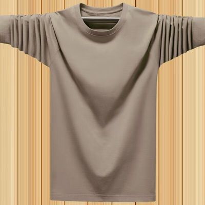 长袖t恤男圆领春秋季运动打底汗衫宽松纯色休闲上衣服 豆绿色
