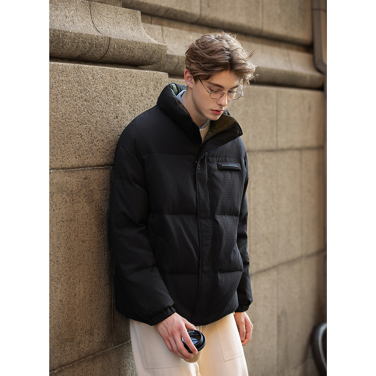 唐狮冬季短款羽绒服男款立领黑色