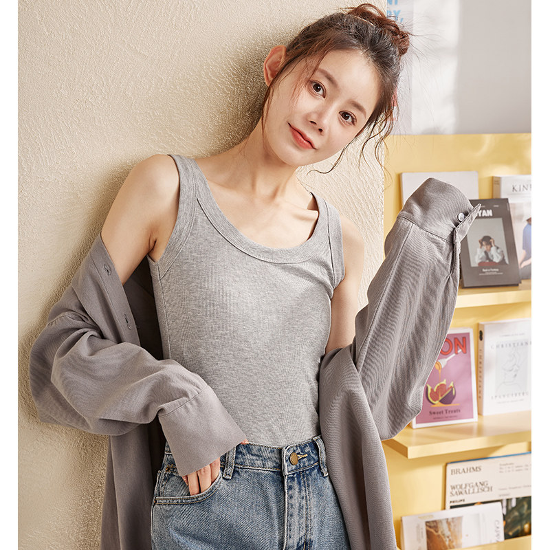 唐狮吊带背心女春秋新款内搭外穿小吊带针织上衣无袖打底黑