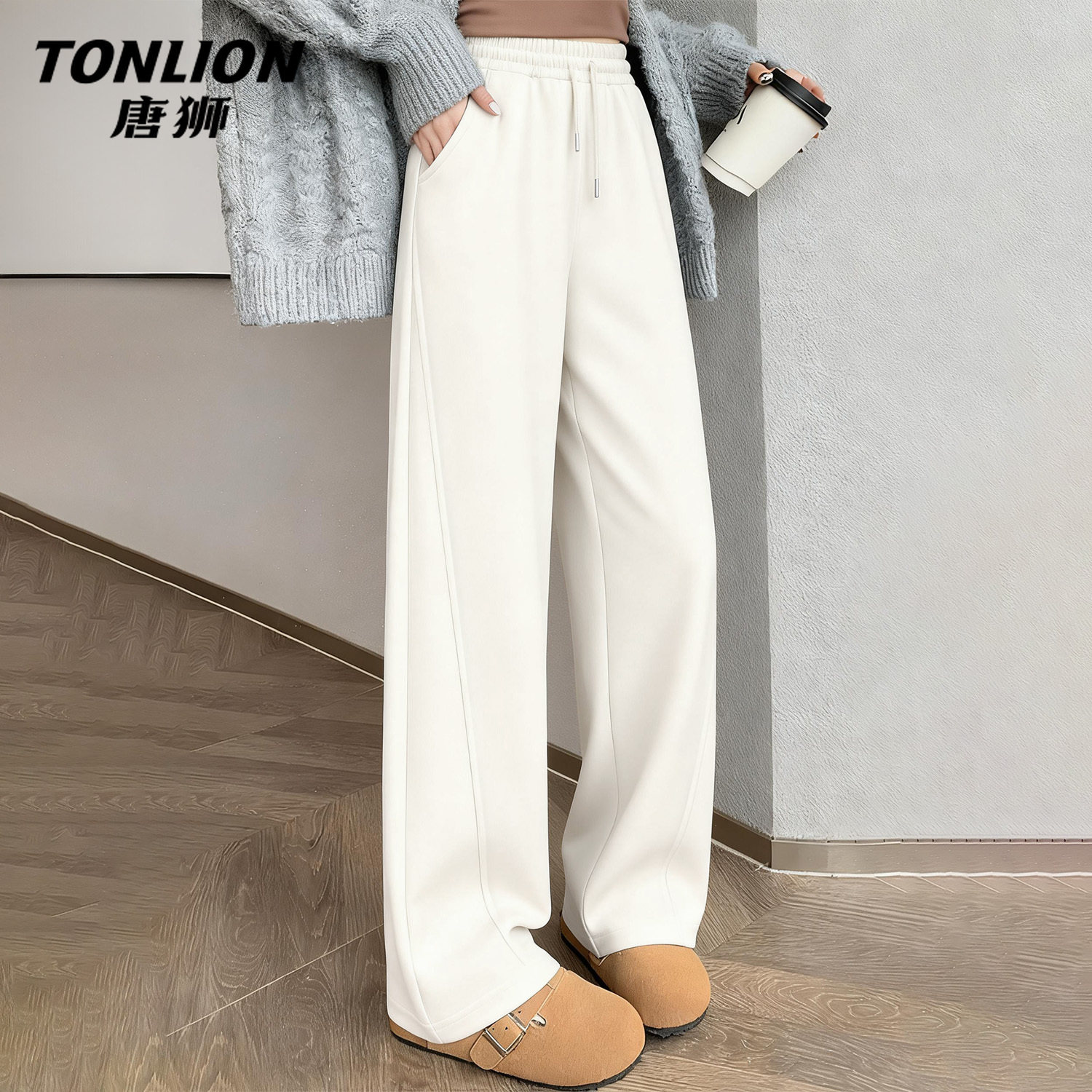 唐狮官方阔腿裤女款2026新款春秋款女士高腰直筒休闲运动直筒裤V