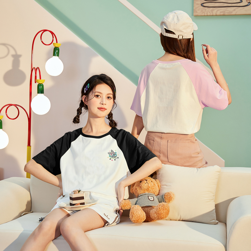 唐狮短袖t恤女新款爆款夏趣味粉