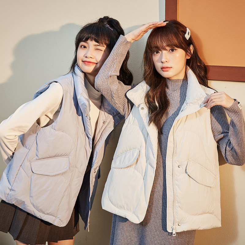 唐狮短款羽绒服马甲女冬装新款菱格衔缝羽绒背心叠穿保暖外套内搭