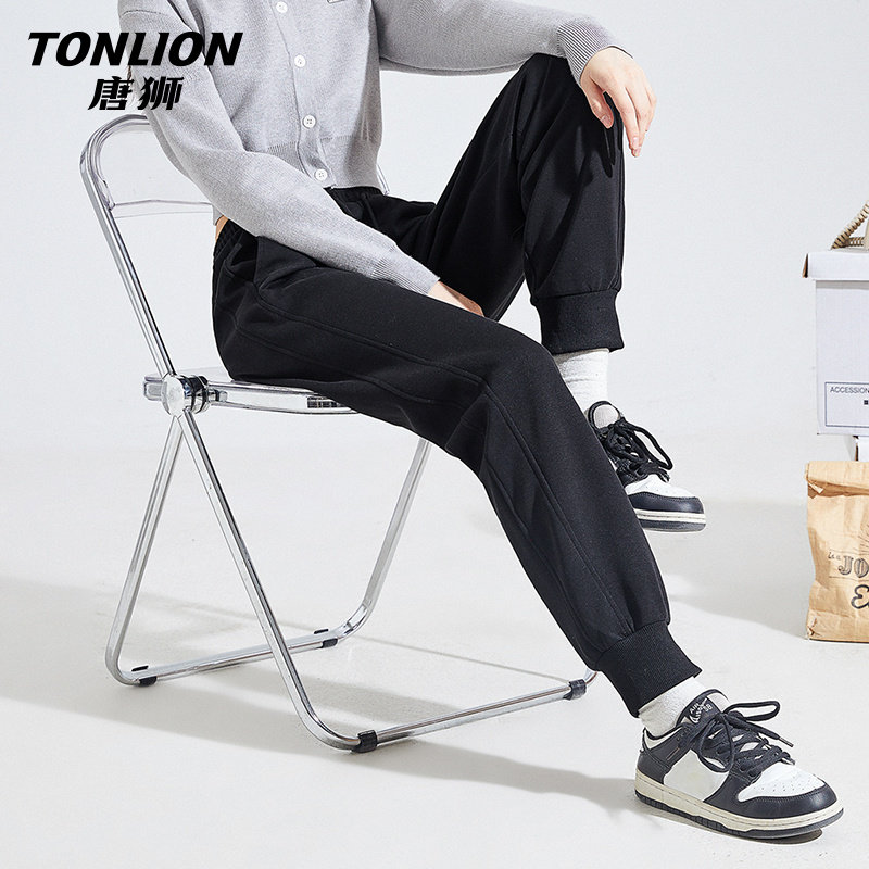 唐狮黑色运动裤女2026新款春秋款女款高腰直筒显瘦休闲束脚裤子V