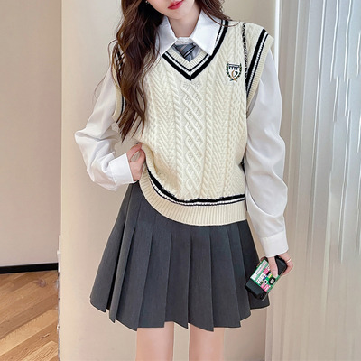 唐狮秋冬季女毛衣学院风撞色边设