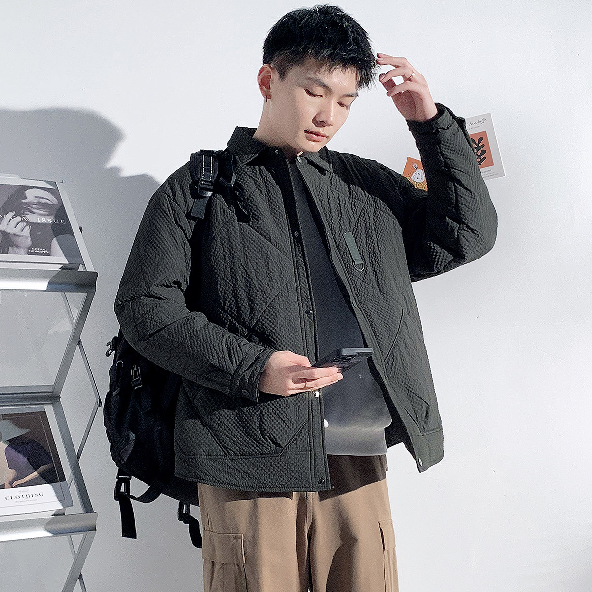 唐狮冬季新款棉衣男士翻领夹棉外套青少年学生短款黑色棉服潮TD,男装,棉衣,淘宝优惠券,粉丝福利购,淘宝优惠卷