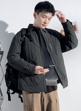 唐狮冬季新款棉衣男士翻领夹棉外套青少年学生短款黑色棉服潮TD