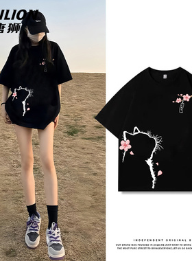 唐狮黑色短袖t恤女夏2026年新款爆款体恤衫小个子纯棉宽松半袖VB