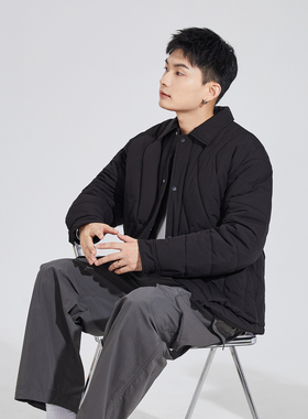 唐狮冬季新款棉衣男士翻领夹棉外套青少年学生短款黑色棉服潮TD