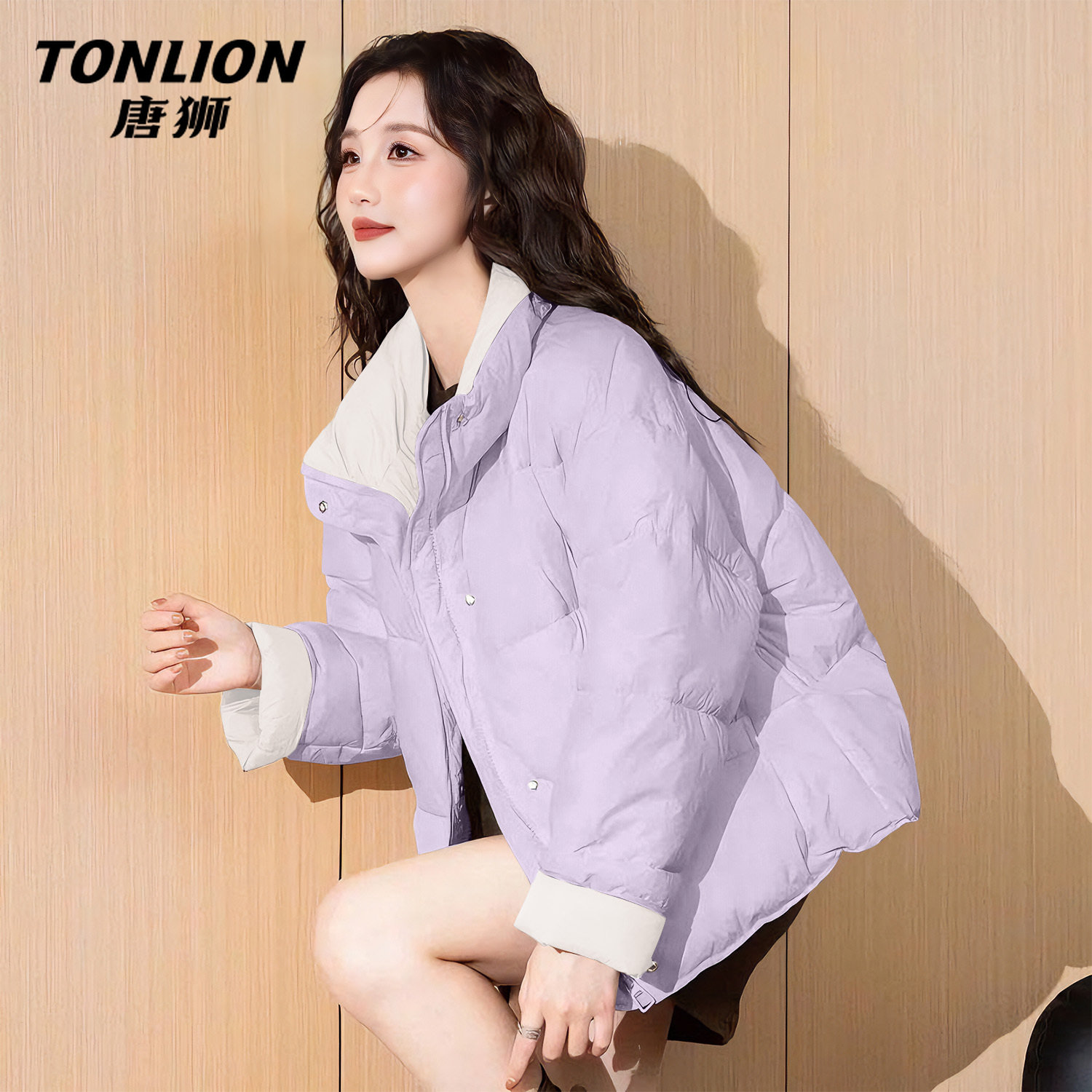 唐狮官方短款立领棉服女款2025