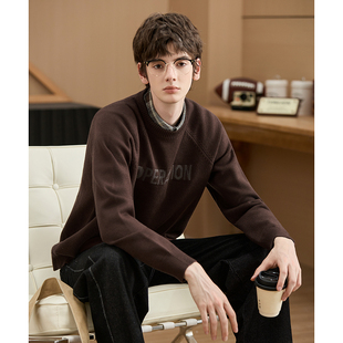 唐狮新款秋季圆领毛衣男日式字母简约设计感插肩袖毛线衫男款TM