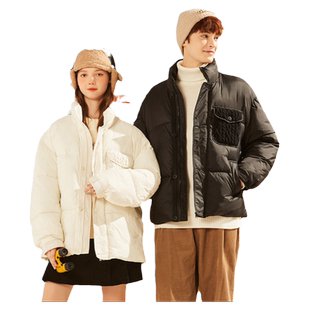 唐狮棉服情侣装冬季立领棉衣编织口袋拼接外套加厚棉袄宽松面包服