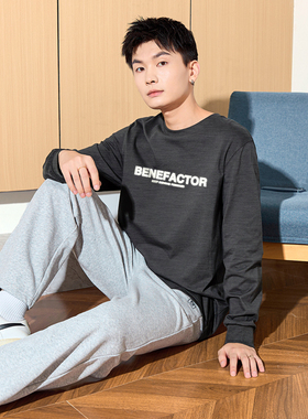 唐狮秋季新款长袖T恤男字母印花圆领上衣宽松内搭打底衫潮酷tTD