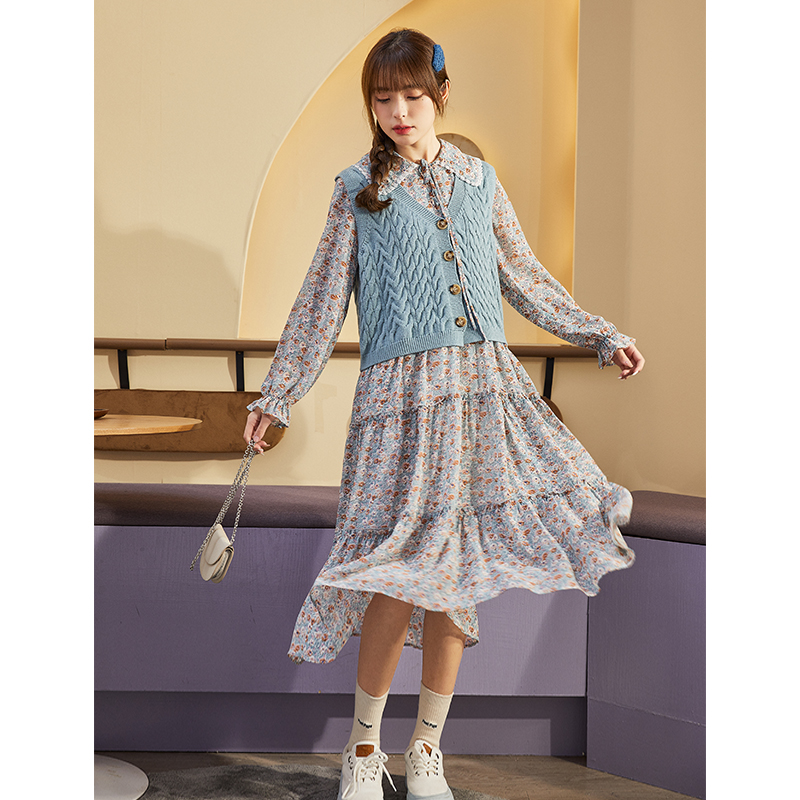 唐狮茶歇法式连衣裙子女春秋气质