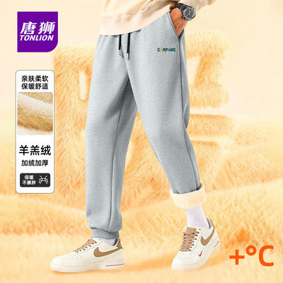 唐狮官方重磅加厚羊羔绒裤子男