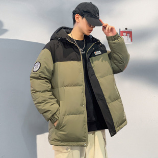 唐狮冬季新款男生羽绒服撞色拼接连帽短款面包服青少年韩系潮TD