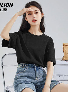 唐狮黑色纯棉短袖女t恤夏宽松半袖上衣女2026新款爆款夏装减龄VB