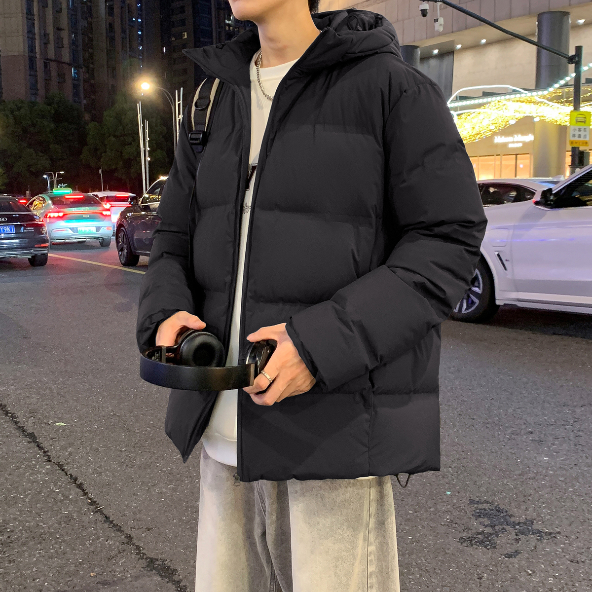 唐狮冬季新款羽绒服男连帽短款纯