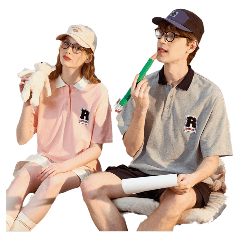 唐狮情侣装polo衫夏季男女装短袖纯棉有翻领t恤黑色衬衫打底宽松