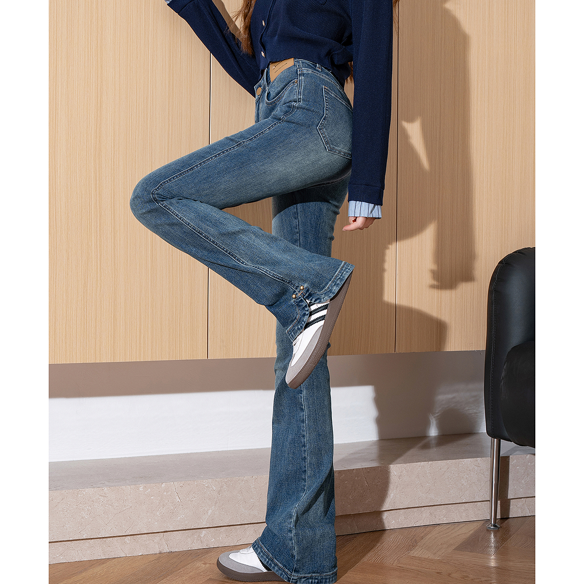 唐狮春季新款牛仔裤女高腰紧身小