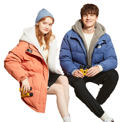 唐狮情侣羽绒服拼接羊羔绒连帽短