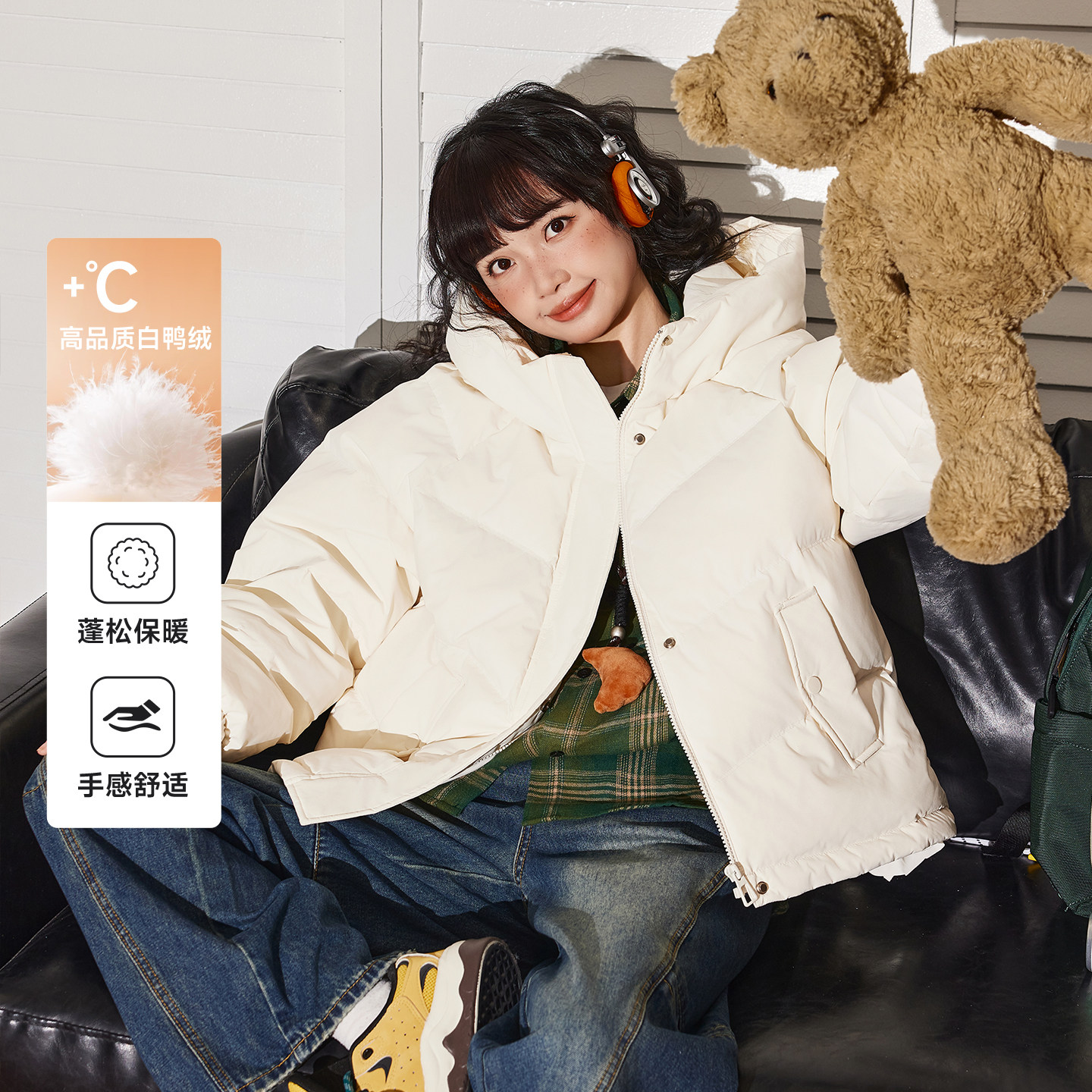 唐狮短款羽绒服女款2026新款冬季加厚保暖连帽巨好看的冬装外套VB