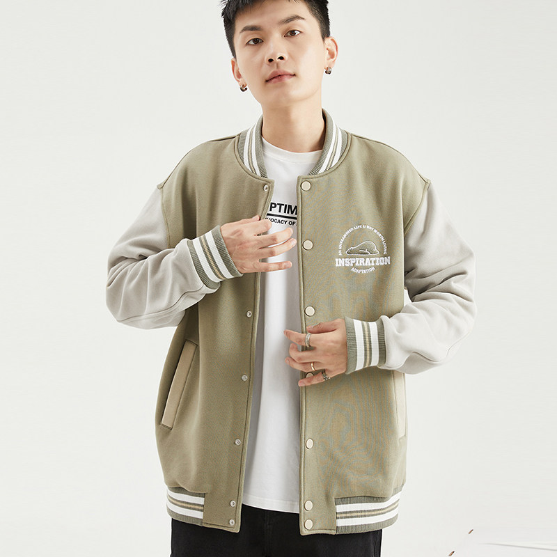 唐狮棒球服男外套春秋冬季新款加绒拼接棒球领休闲美式运动夹克潮,男装,夹克,淘宝优惠券,粉丝福利购,淘宝优惠卷