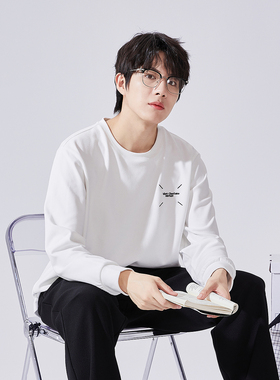 唐狮冬季新款长袖t恤男白色仿德绒保暖加厚上衣内搭打底衫潮tTD