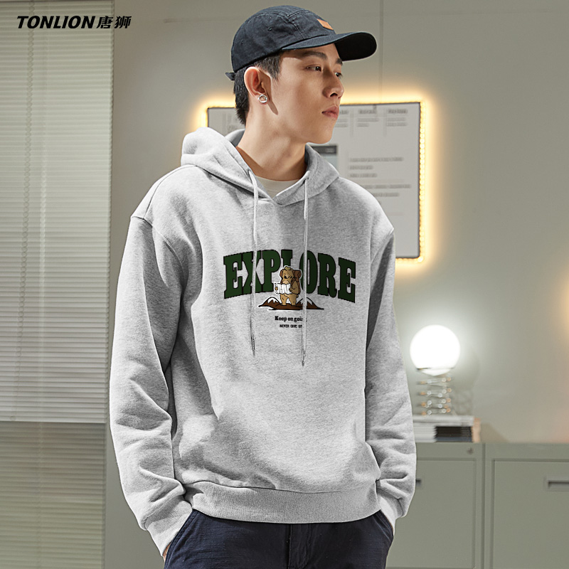 唐狮美式字母印花连帽卫衣男款