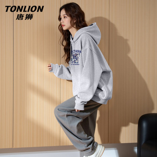 唐狮官方灰色连帽卫衣外套女2026春秋新款女款宽松休闲套头上衣VB