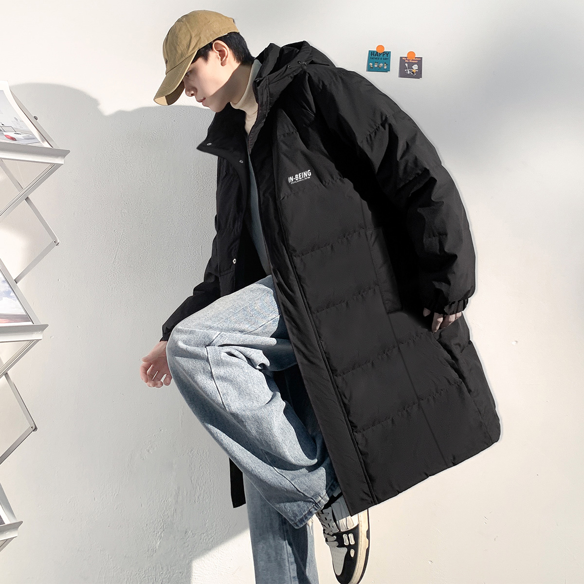 唐狮冬新款男士羽绒服长款过膝连