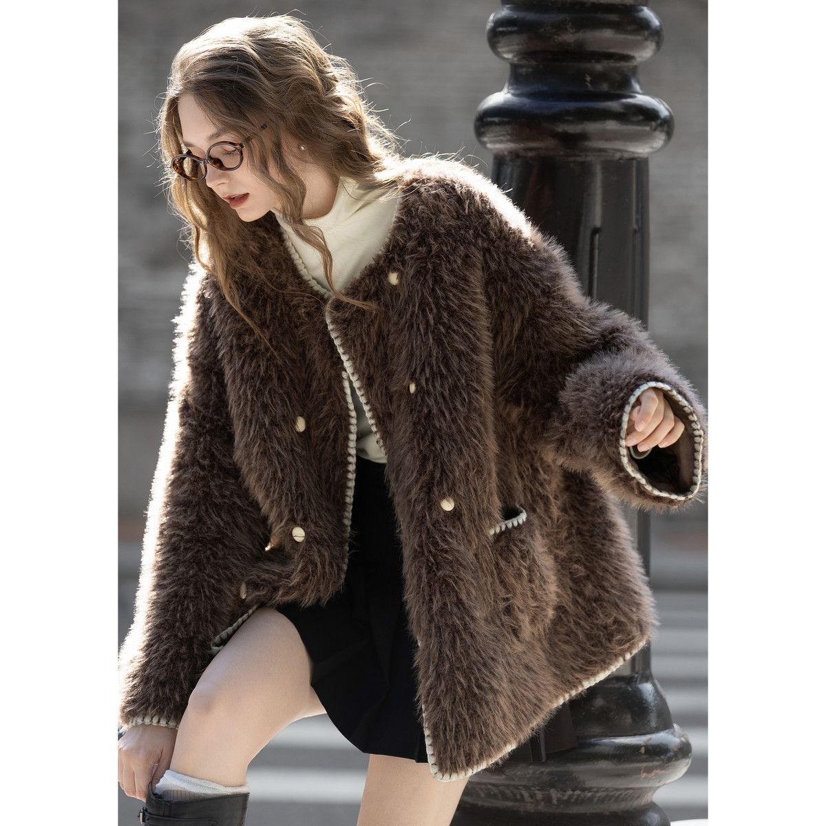 唐狮秋冬季短款厚外套女圆领撞色贝壳绣小香风毛茸茸保暖好看TMTA,女装/女士精品,短外套,淘宝优惠券,粉丝福利购,淘宝优惠卷