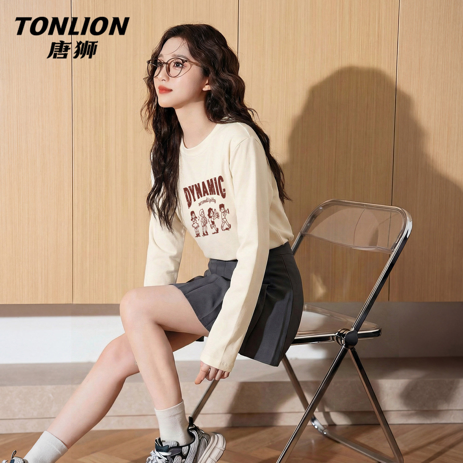 唐狮官方纯棉长袖t恤女2026新款春宽松胖mm内搭打底衫印花上衣