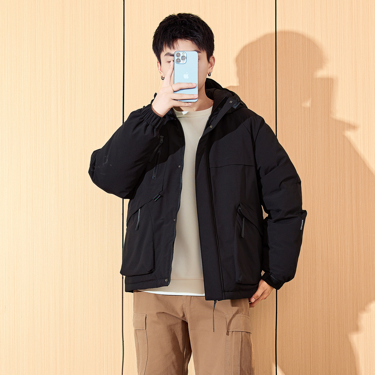 唐狮冬季新款男羽绒服工装连帽加