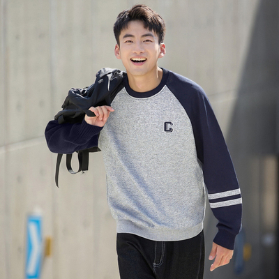 唐狮秋冬男圆领加绒卫衣插肩袖休